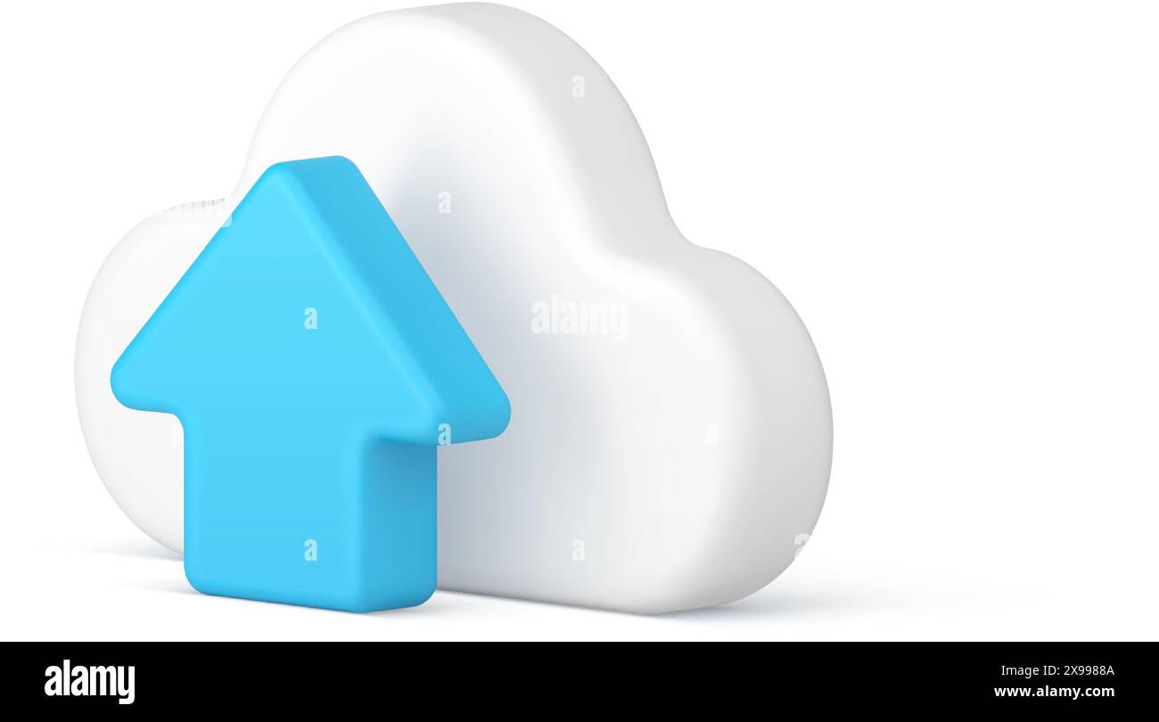 Caricamento dei dati rete di cloud computing connessione globale trasferimento del database icona isometrica 3d illustrazione vettoriale realistica. Informazioni digitali Illustrazione Vettoriale