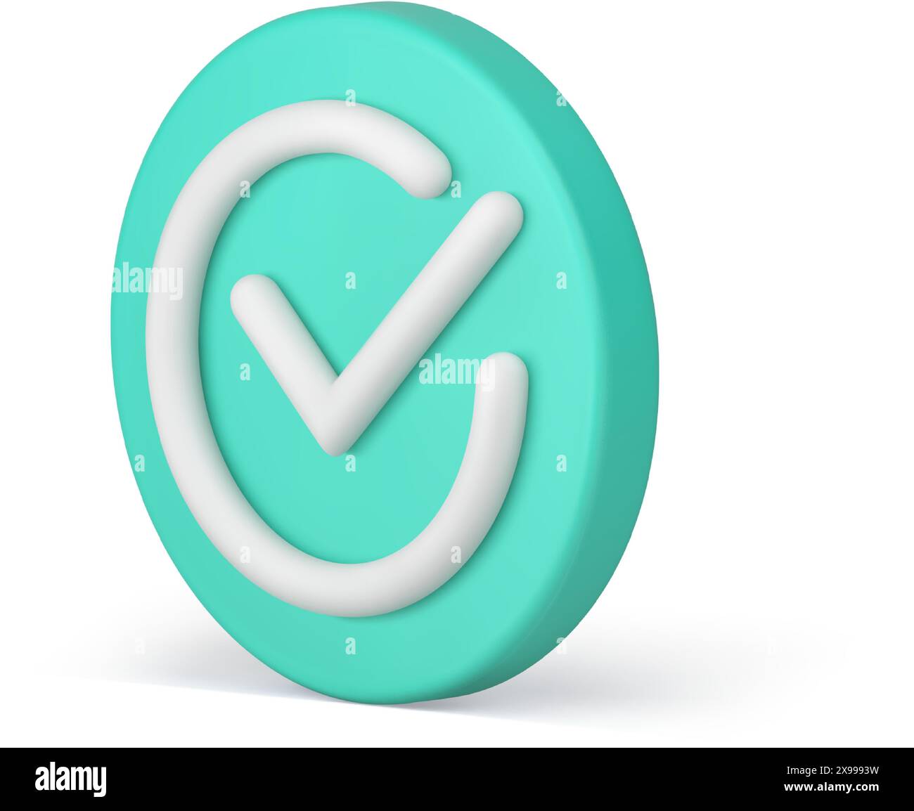 Segno di spunta sul pulsante cerchio verde fatto scelta corretta icona isometrica 3d illustrazione vettoriale realistica. Spuntare il segno di spunta intorno al logo cyberspace Illustrazione Vettoriale