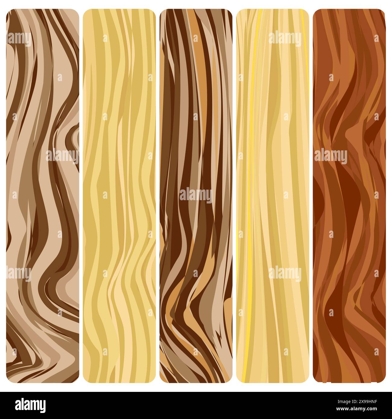 Cinque tavole di legno. Struttura in legno astratto vettoriale con design piatto. Illustrazione Vettoriale