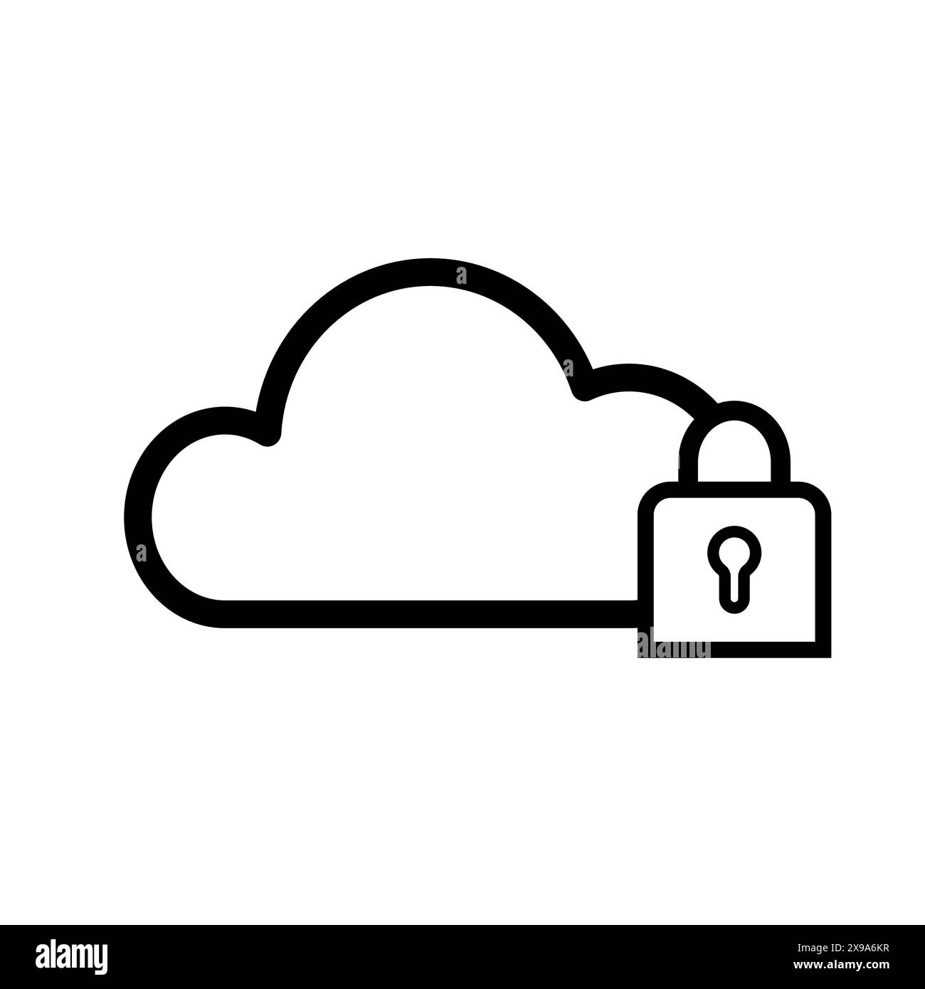 Archiviazione cloud e icona di blocco con contorno isolato su sfondo bianco Illustrazione Vettoriale