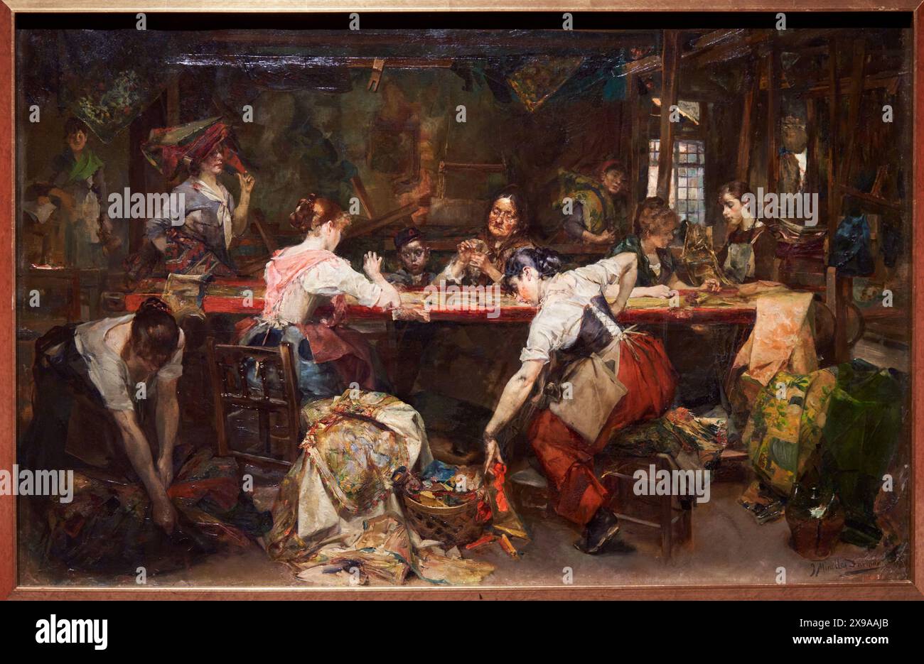 Laboratorio di arazzi, 1891, Josep Miralles (la Vall d'Uixó, 1851-1900), Museo Nazionale d'Arte Catalana, Museu Nacional d'Art de Catalunya, MNAC, Barcellona, Spagna, Europa. Foto Stock