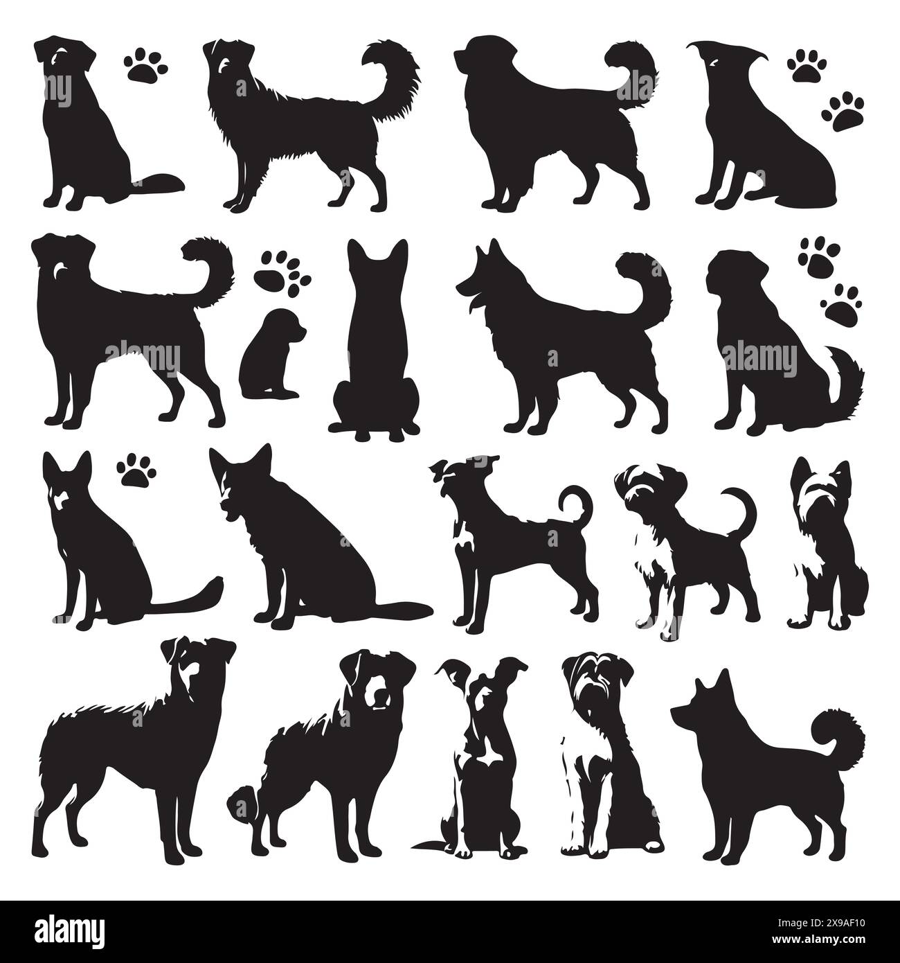 Sagoma set di cani. Illustrazione isolata vettoriale Illustrazione Vettoriale