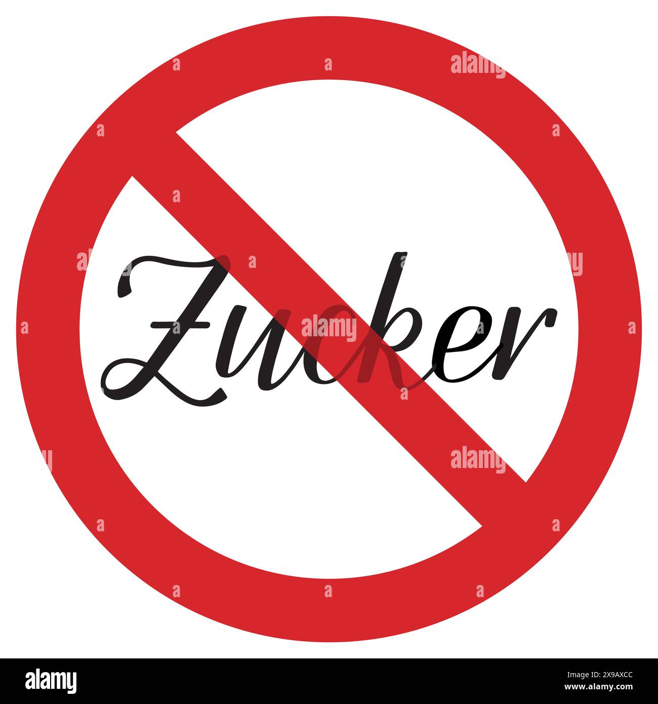 Niente zucchero (kein Zucker). Iscrizione in tedesco. La parola scritta a mano Zucker è in segno di proibizione. Parola nera che splende in rosso senza simbolo sul bianco Illustrazione Vettoriale