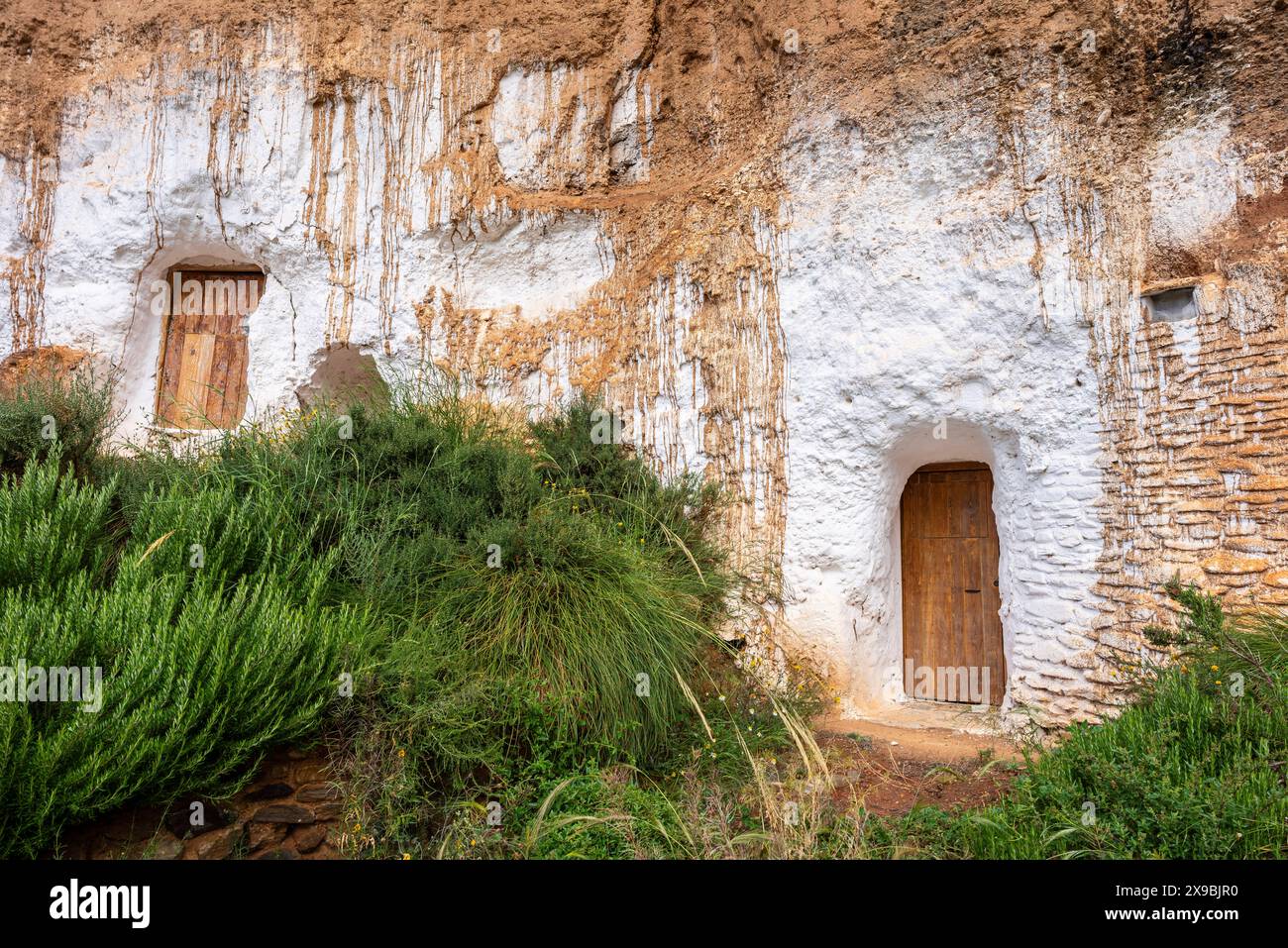 Vecchie case troglodite, Beas de Guadix, Granada Geopark, provincia di Granada, Andalusia, Spagna Foto Stock