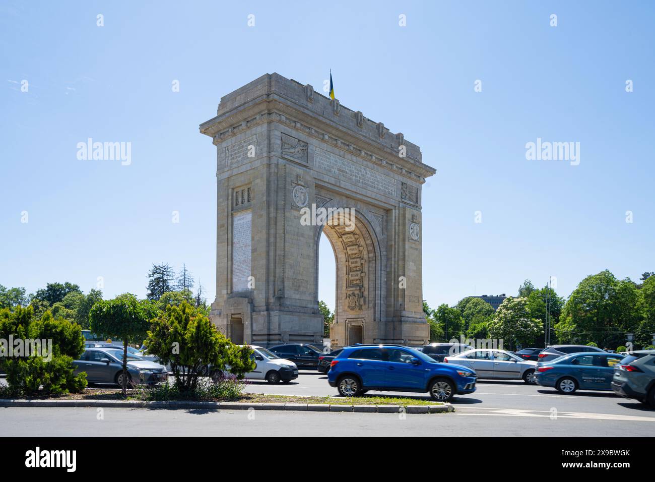 Bucarest, Romania. 24 maggio 2024. vista dell'arco di trionfo nel centro della città Foto Stock