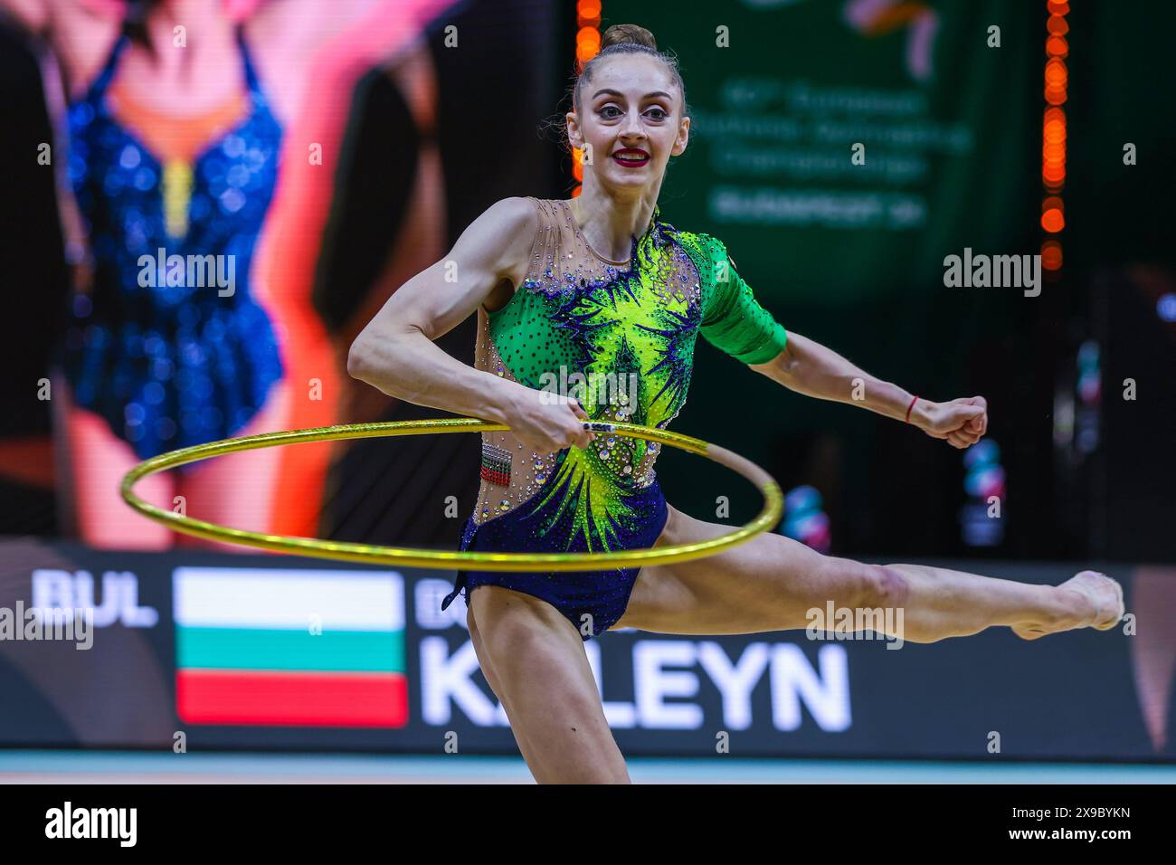 Boryana Kaleyn (BUL) visto durante la 40a edizione dei Campionati europei di ginnastica ritmica a Budapest 2024 al Papp Laszlo Budapest Sportarena. Foto Stock