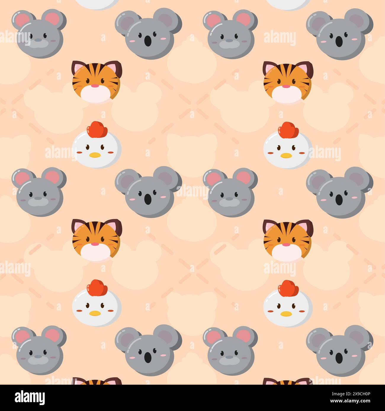 Kawaii modello emoticon animale sfondo Vector Illustrazione Vettoriale