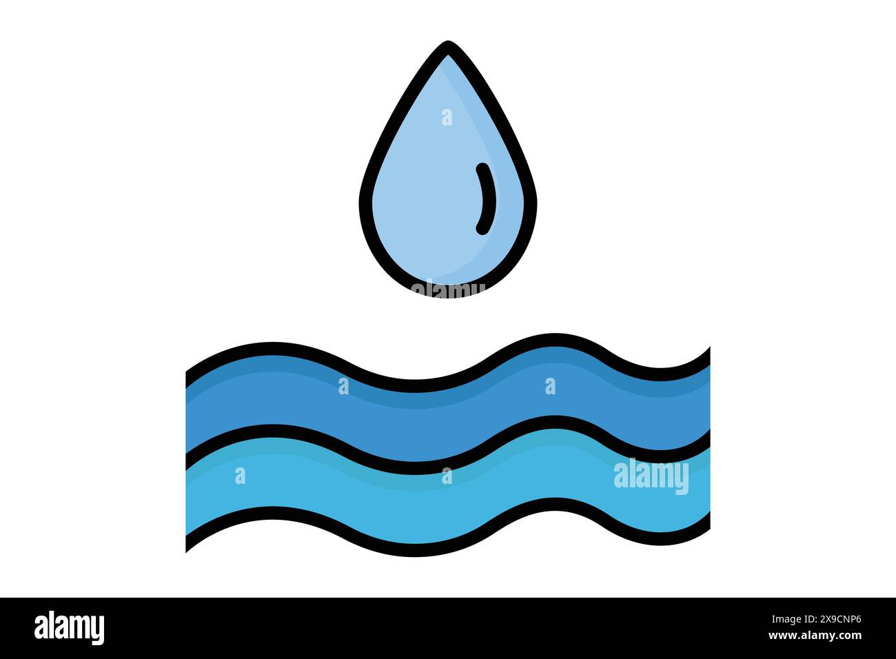 Icona acque piovane. goccioline d'acqua con acqua sottostante. icona relativa alle utility. stile icona contorno colorato. illustrazione vettoriale degli elementi utilities Illustrazione Vettoriale