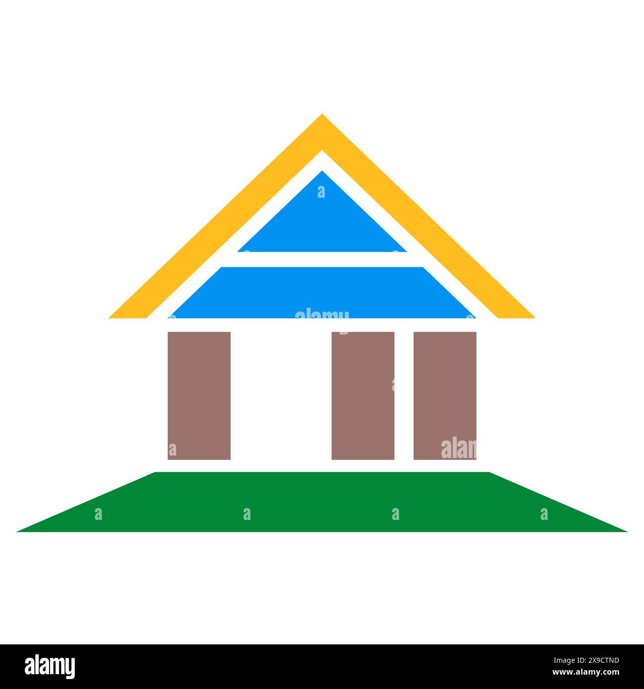 Illustrazione di un logo residenziale piatto, edificio in stile architettonico scandinavo, disegno creativo Illustrazione Vettoriale