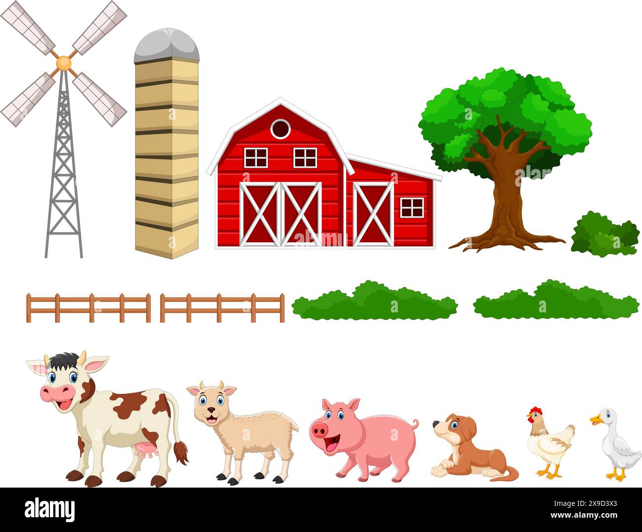 Illustrazione vettoriale del set di aziende agricole isolato su sfondo bianco Illustrazione Vettoriale