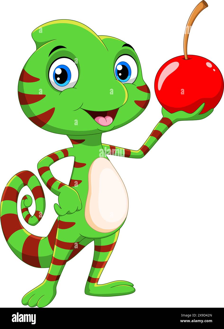 Carino carino cartoni camaleonti con ciliegia Illustrazione Vettoriale