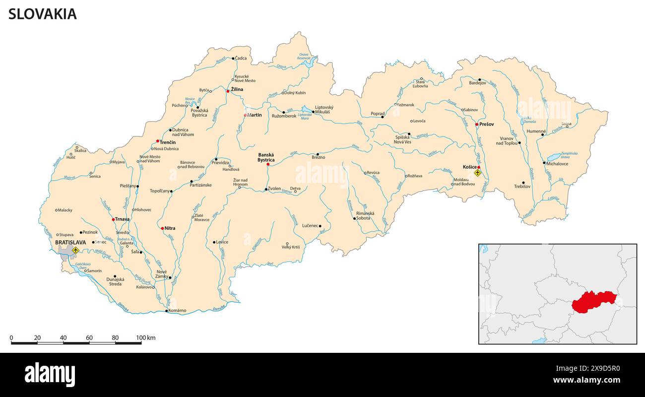 Mappa vettoriale della Repubblica slovacca Foto Stock