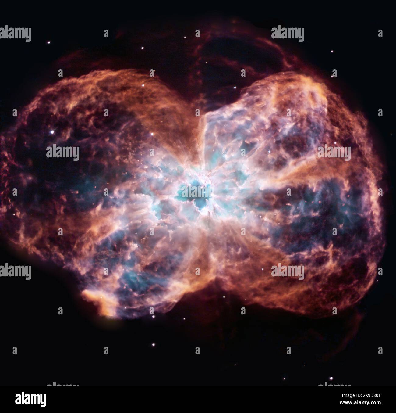 Nebulosa planetaria NGC 2440 con una stella nana al centro dell'oggetto. Foto Stock