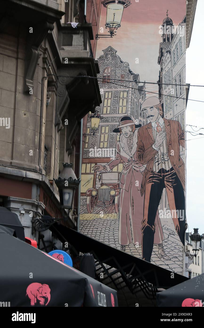 Vistor Sackville scena su un muro dal primo fumetto della serie Code Zimmerman l'Opera della morte, Rue du Marché au Charbon Bruxelles Belgio Foto Stock