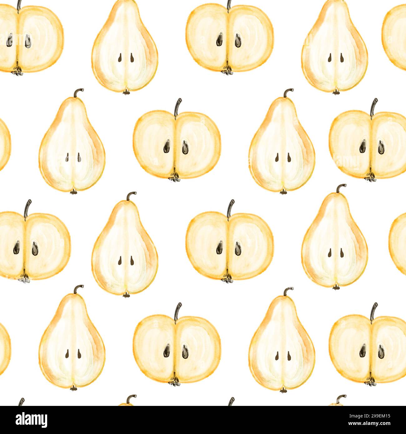 Illustrazioni ad acquerello di mele e pera, motivo senza cuciture Foto Stock