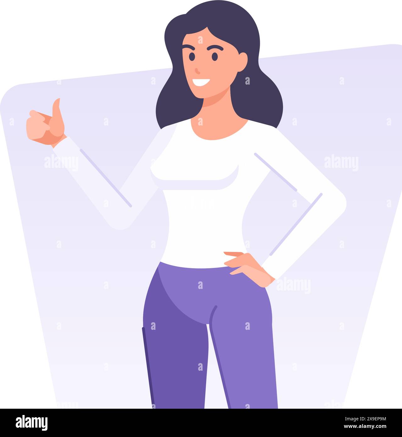 Una donna d'affari sorridente che mostra il pollice verso l'alto consiglia di disegnare un modello di banner, un'illustrazione piatta vettoriale. Cartoni animati carattere femminile Consigli positivi solut Illustrazione Vettoriale