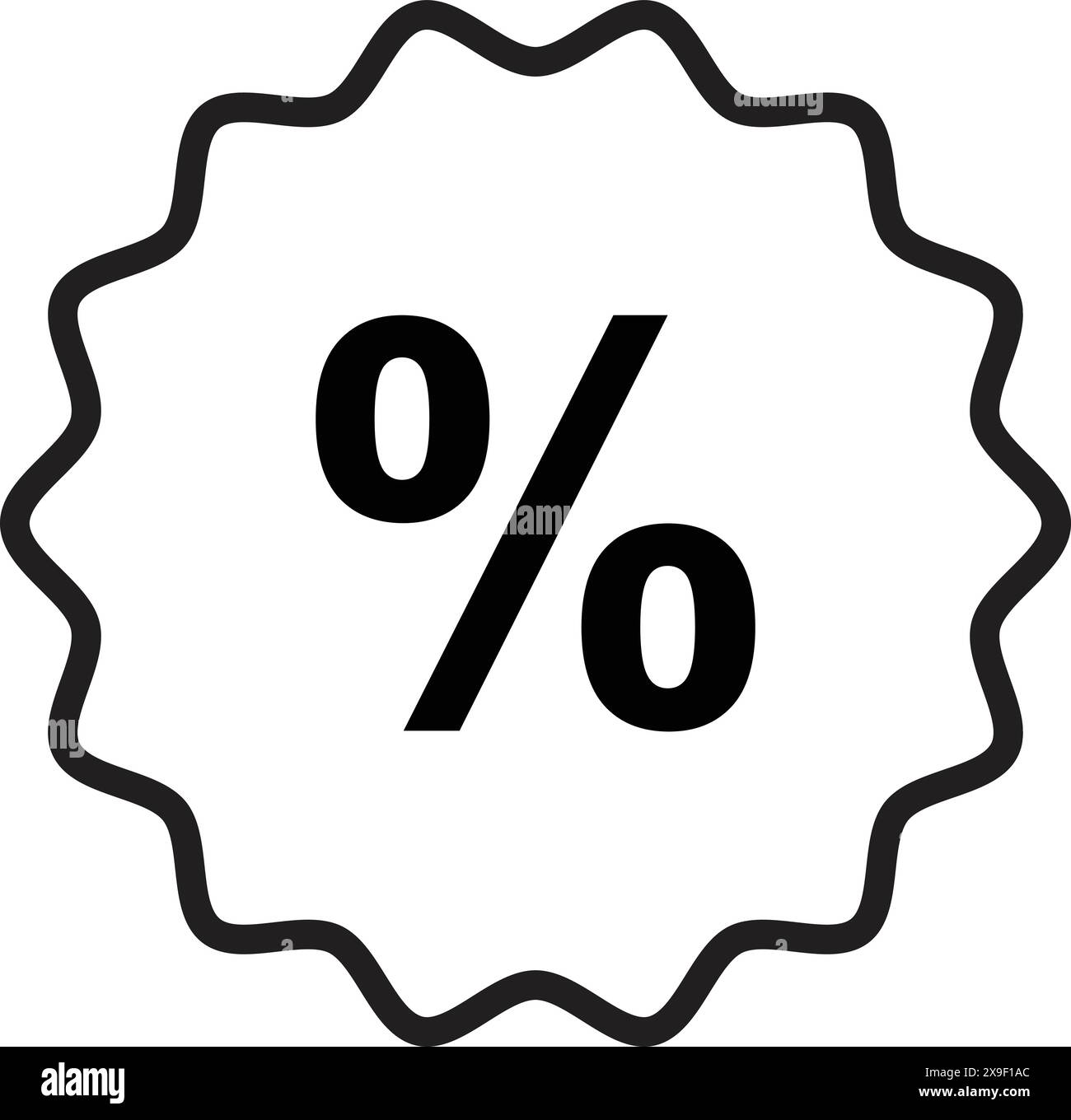 Simbolo della percentuale, segno della percentuale nel cerchio a zig zag, icona del tag della percentuale Illustrazione Vettoriale