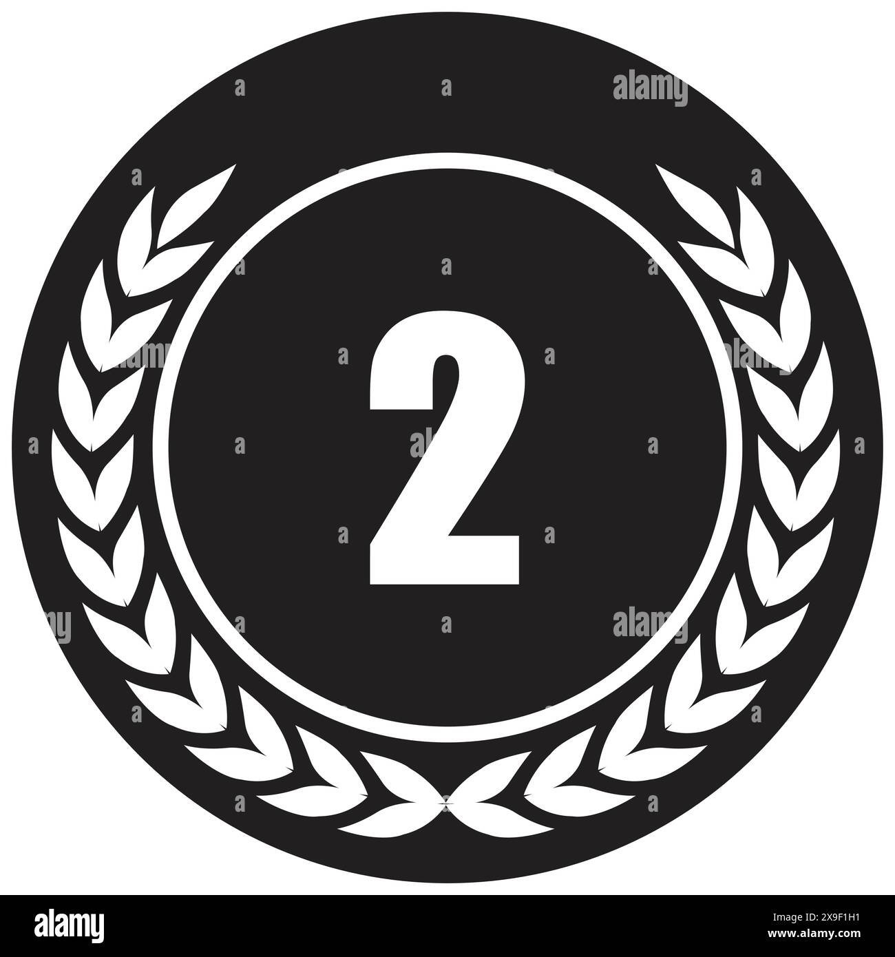 Nastro Medal Vector, 2° premio nero, 2° premio, Challenge Award, vincitore Medal Award, trofeo al secondo posto, vincitore della moneta Illustrazione Vettoriale