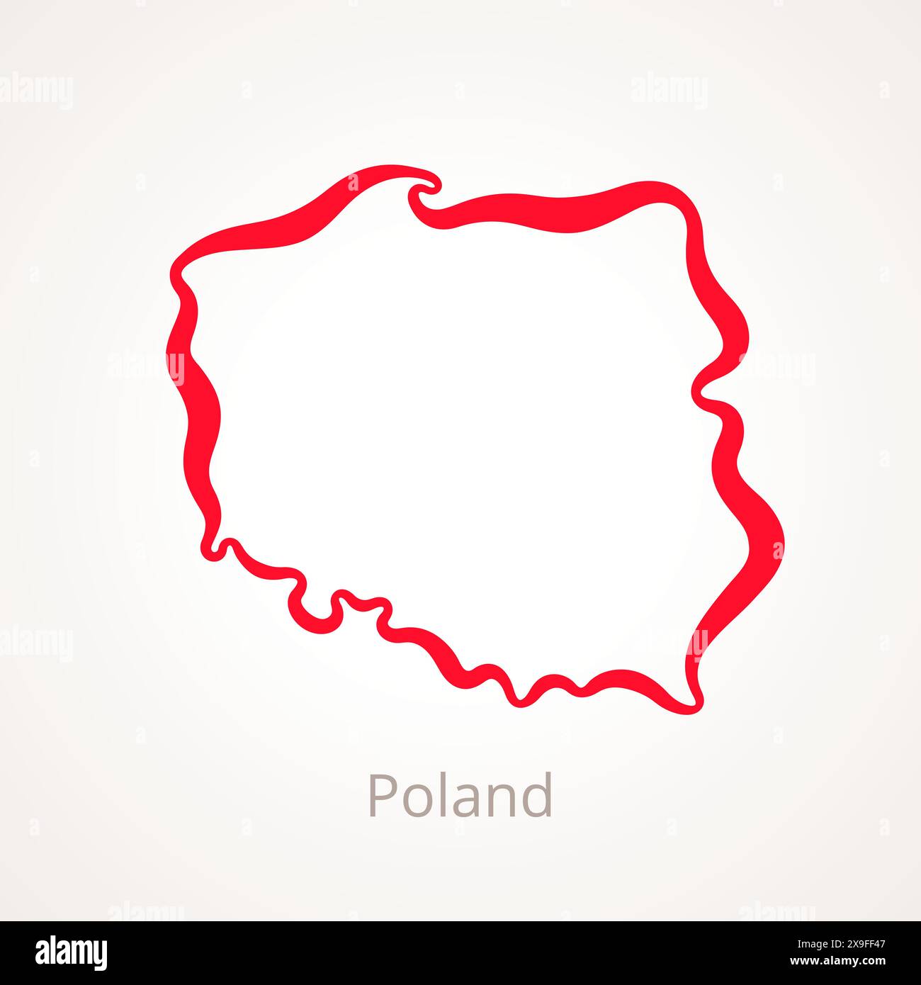 Mappa delineata della Polonia contrassegnata con una linea rossa. Illustrazione Vettoriale