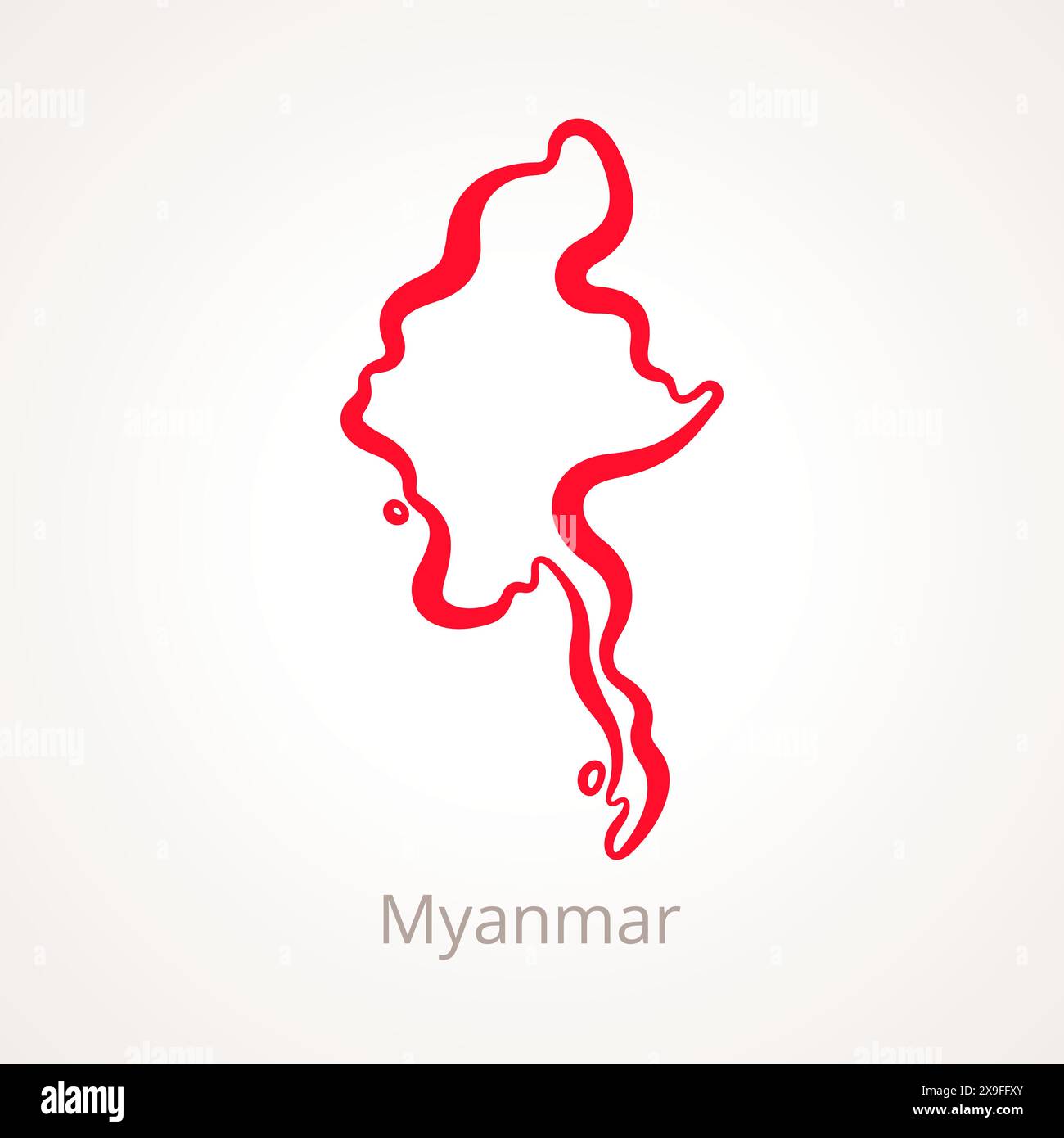 Mappa del Myanmar contrassegnata con una linea rossa. Illustrazione Vettoriale