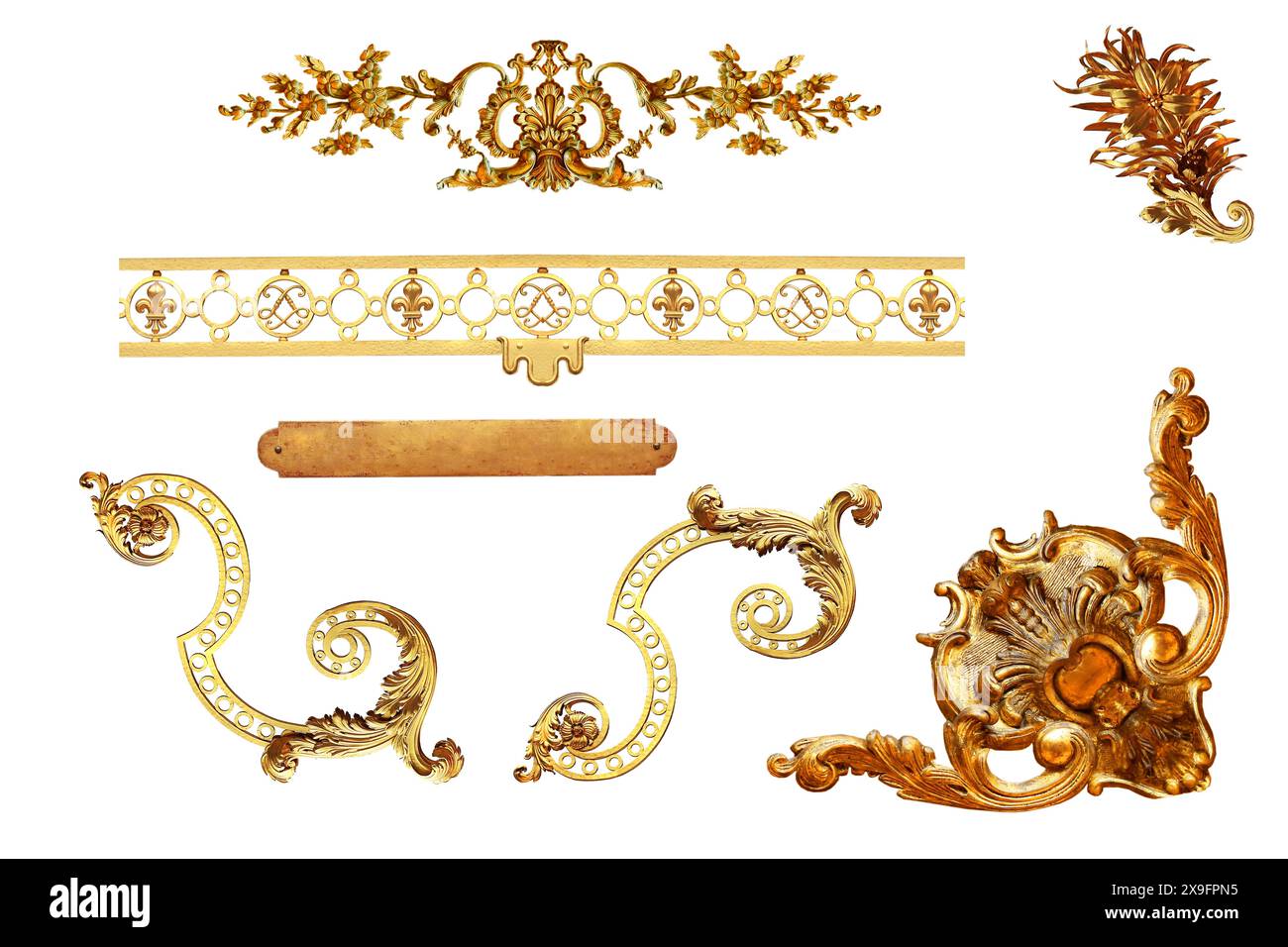 Dettagli dorati isolati della Francia su sfondo bianco Foto Stock