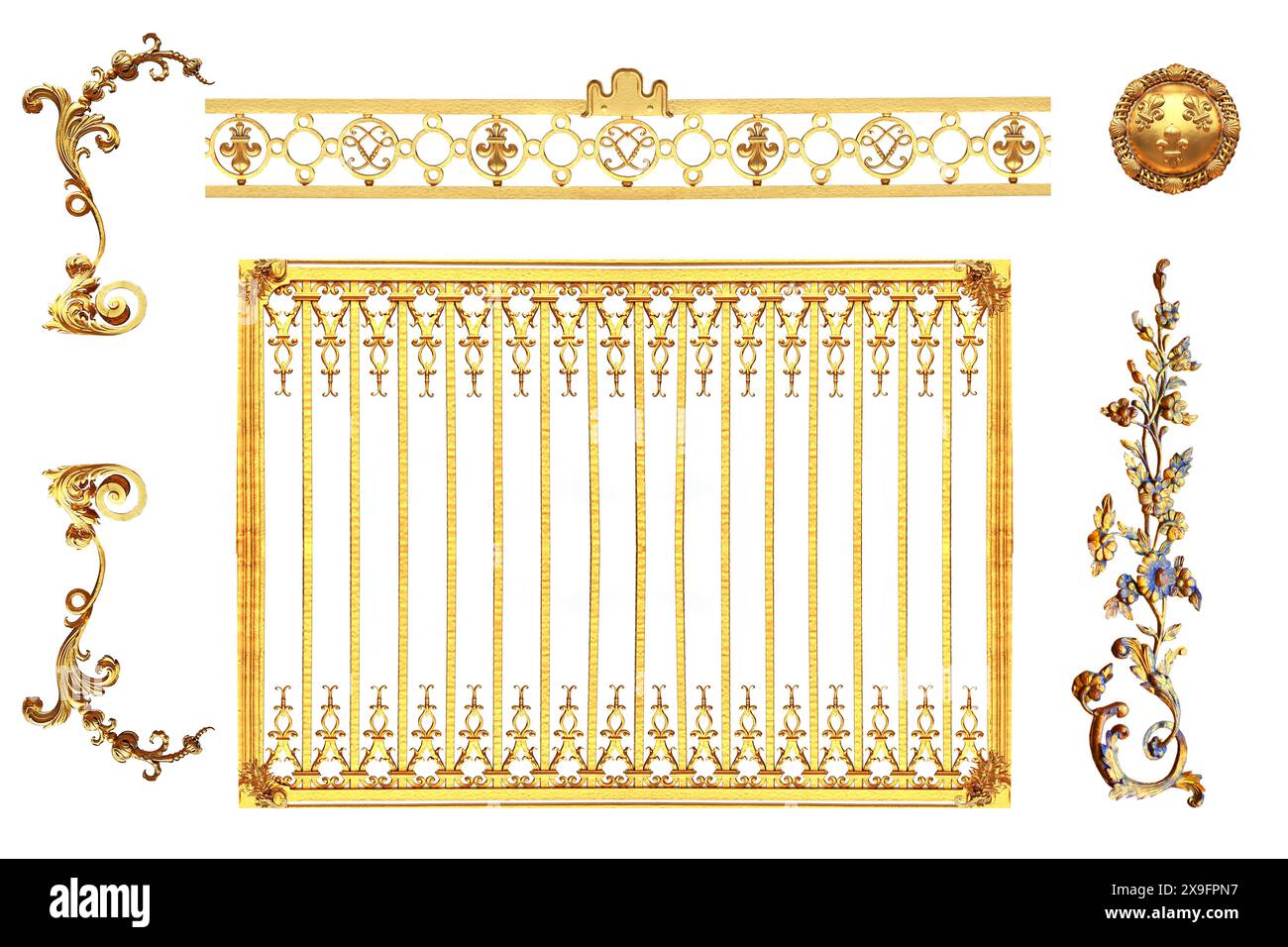 Dettagli dorati isolati della Francia su sfondo bianco Foto Stock