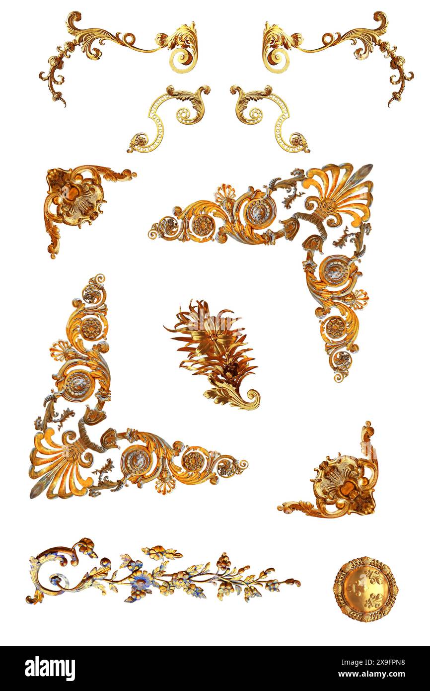 Dettagli dorati isolati della Francia su sfondo bianco Foto Stock