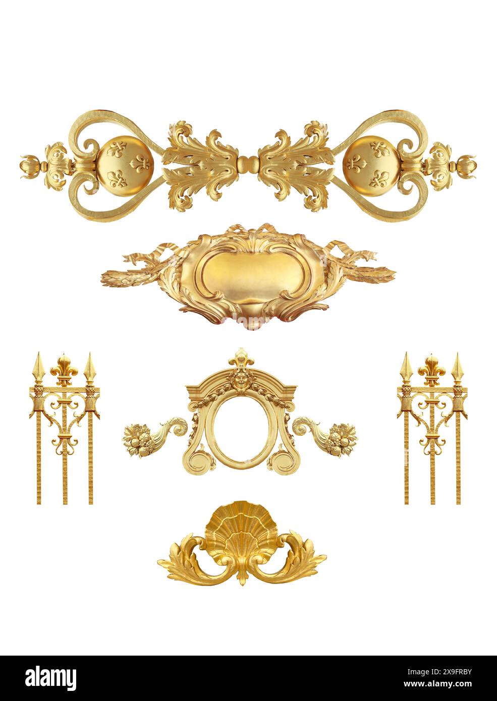 Dettagli dorati isolati della Francia su sfondo bianco Foto Stock