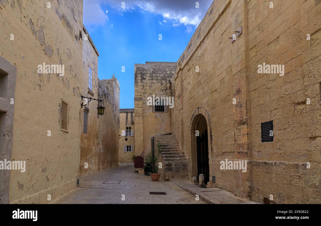 Tipica vecchia strada a Mdina, Malta. Foto Stock