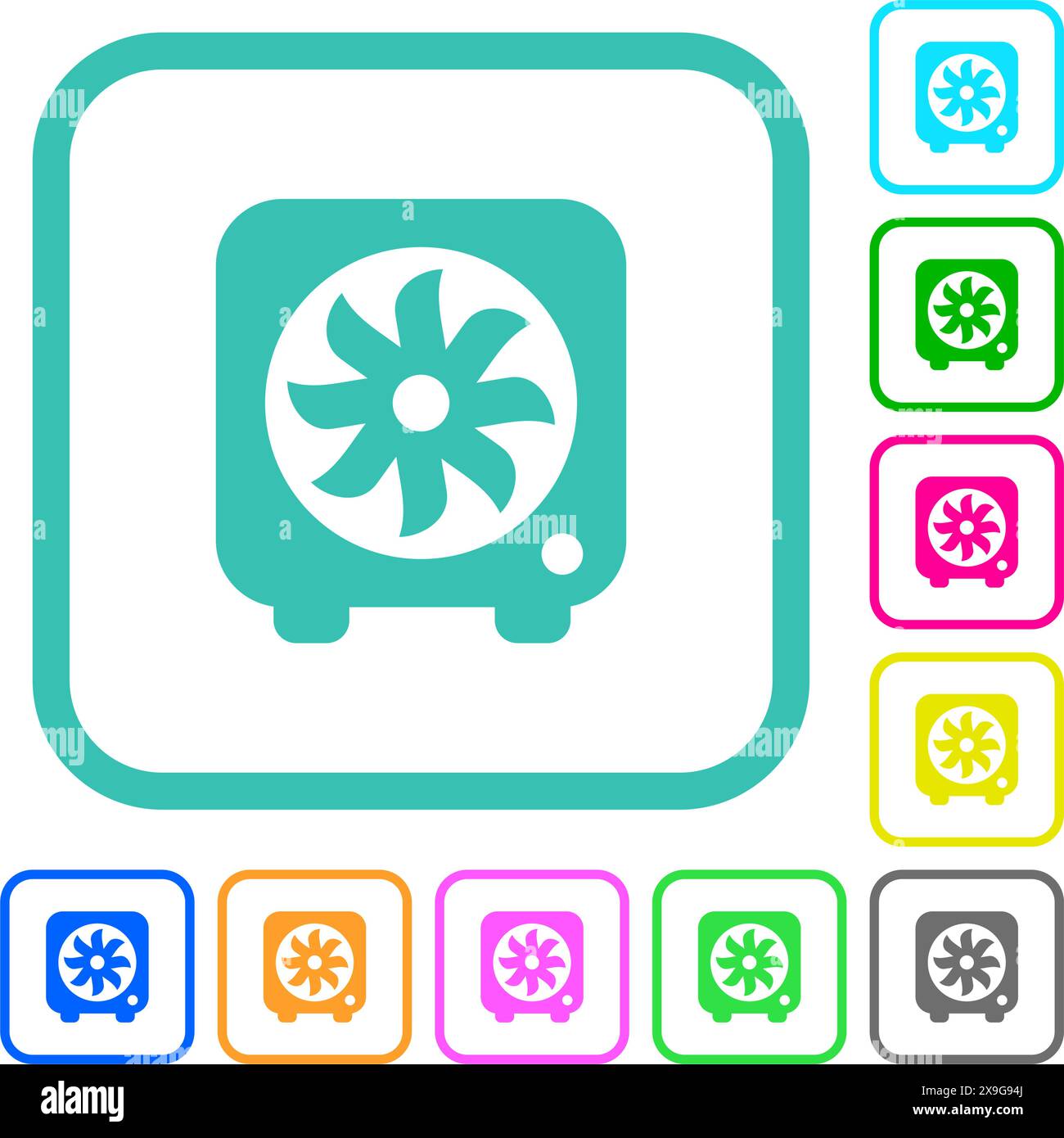 Icone piatte dai colori vivaci del ventilatore con bordi curvi su sfondo bianco Illustrazione Vettoriale