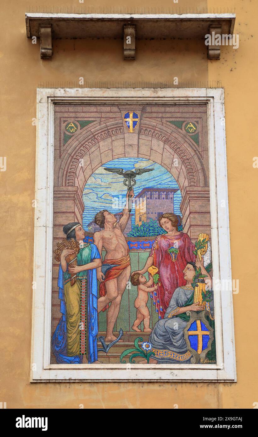 Decorazione murale a mosaico, Mantova, Mantova Italia. Someda De Marco Carlo, 1927 anni Foto Stock