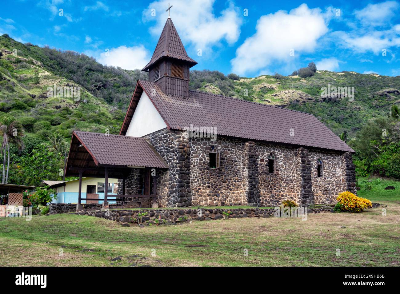 Chiesa di Hiva Oa, Isole Marchesi, Polinesia francese Foto Stock