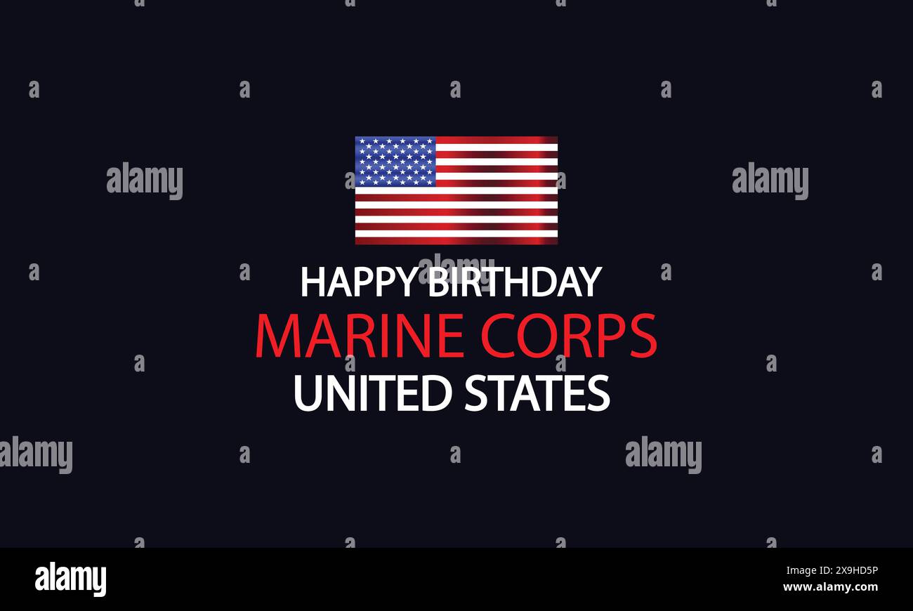 Stile testo per il compleanno del corpo dei Marines degli Stati Uniti con la bandiera degli Stati Uniti Illustrazione Vettoriale