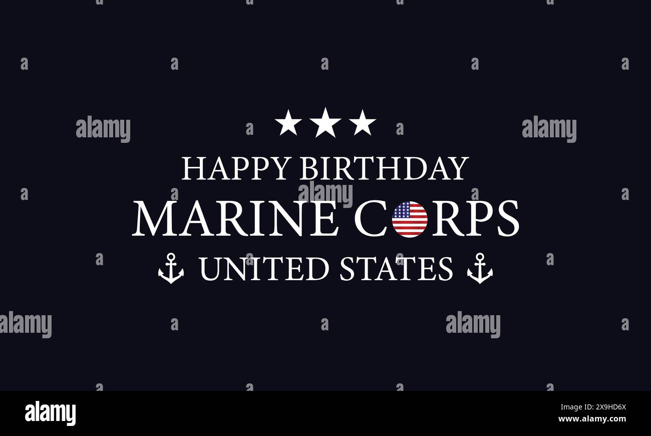 Stile testo per il compleanno del corpo dei Marines degli Stati Uniti con la bandiera degli Stati Uniti Illustrazione Vettoriale