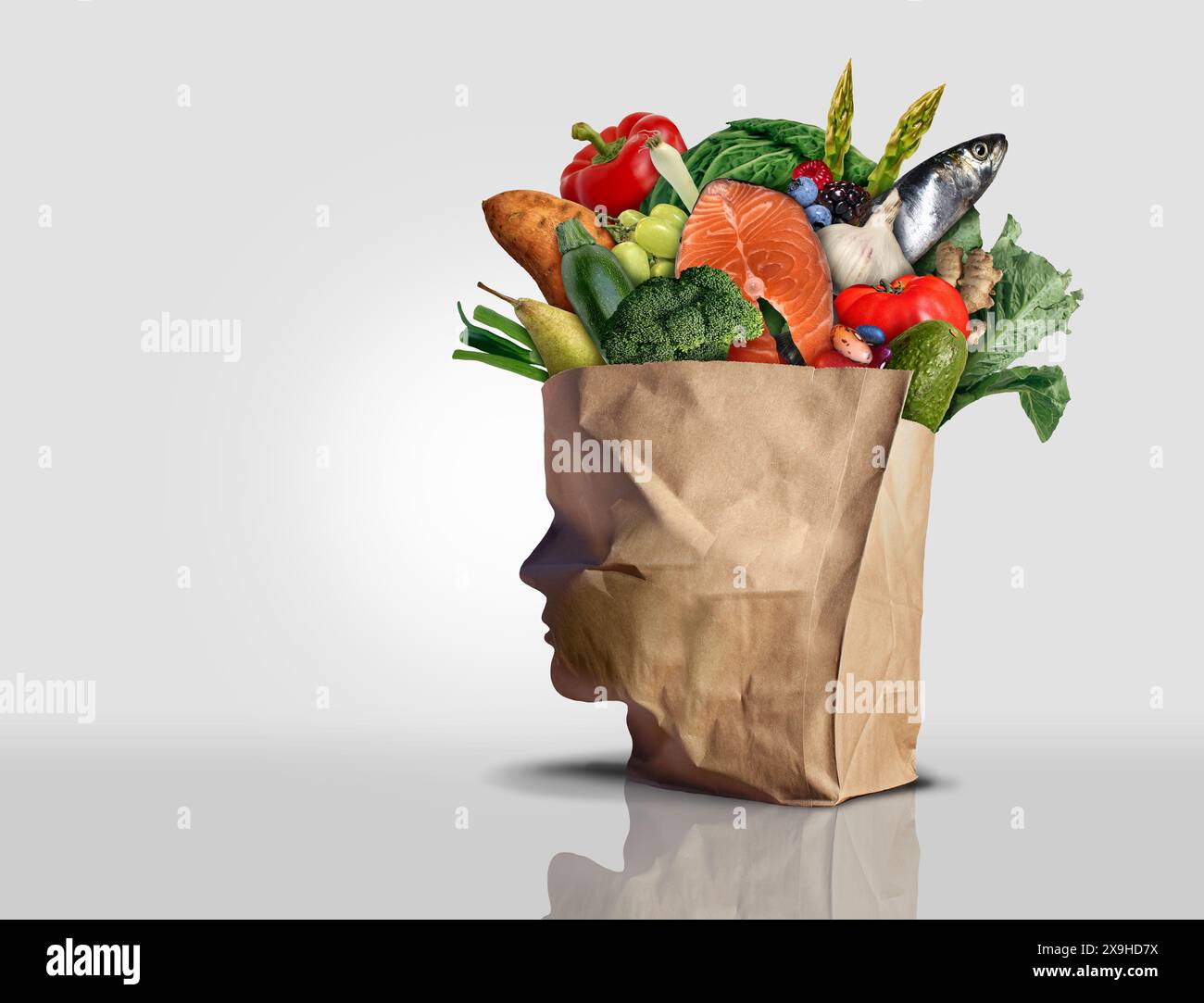 Scelta di prodotti alimentari sani e consumatori che scelgono di acquistare prodotti freschi e protien nutrizionali o tendenze di salute del supermercato come simbolo di mangiare pulito sho Foto Stock