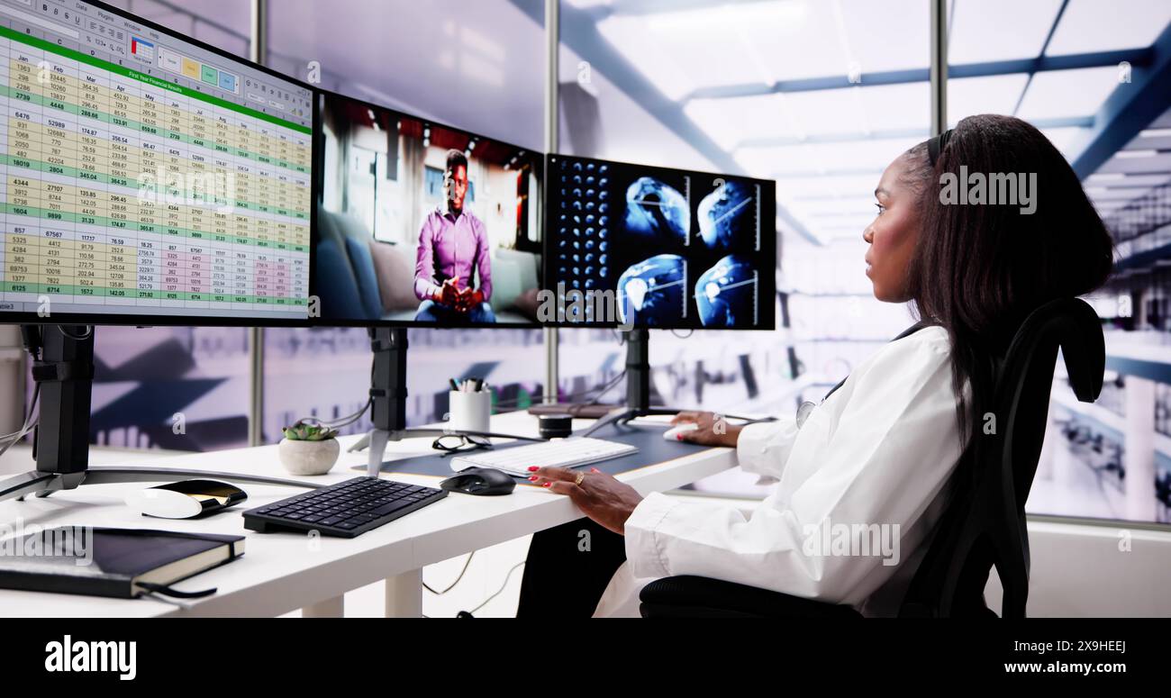 Medical Doctor Video Conference Technology ed eLearning online Foto Stock