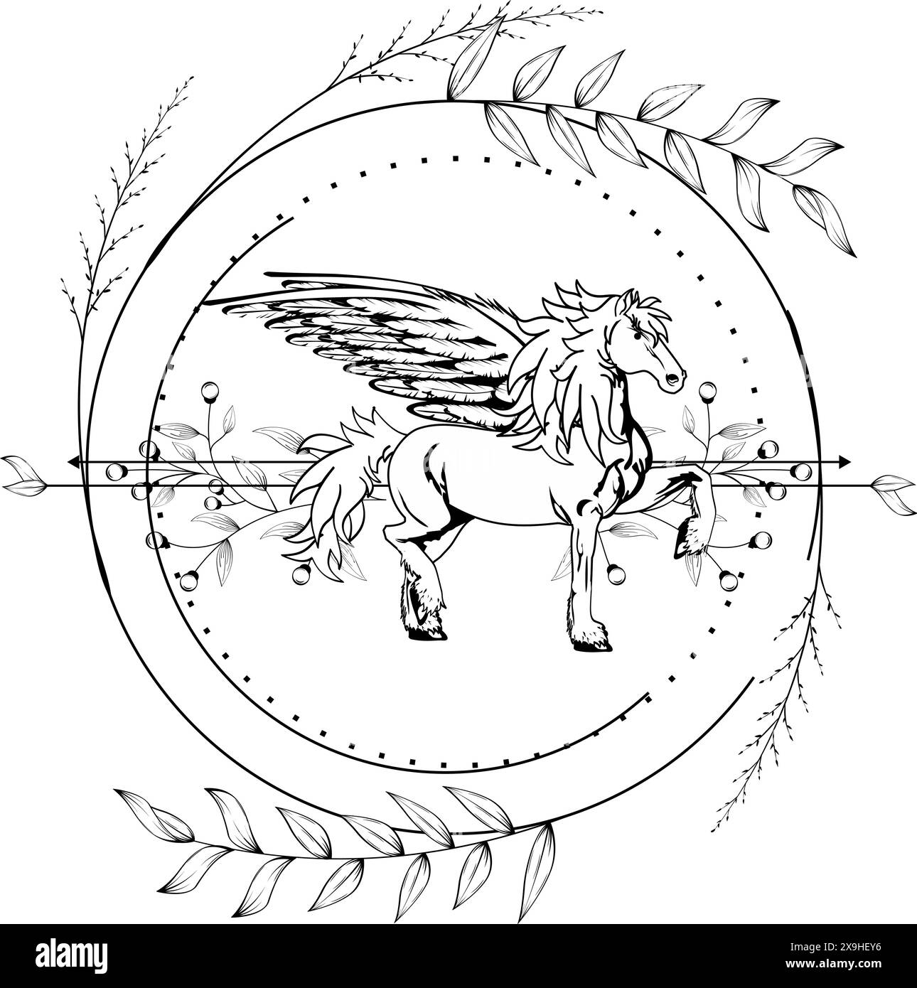 illustrazione dell'adesivo del tatuaggio floreale del cavallo in formato vettoriale Illustrazione Vettoriale