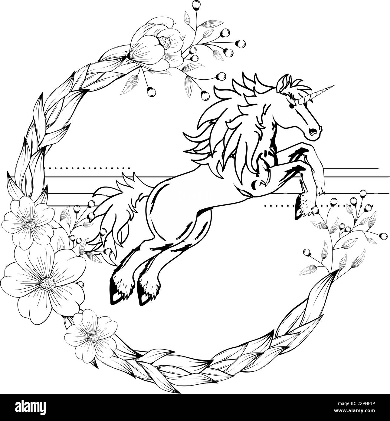 illustrazione dell'adesivo del tatuaggio floreale del cavallo in formato vettoriale Illustrazione Vettoriale