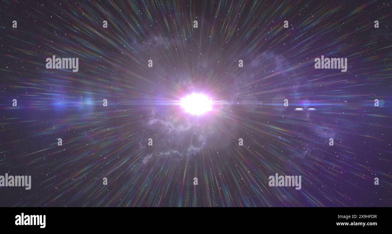 Immagine di tracce di luce e macchie su sfondo nero Foto Stock