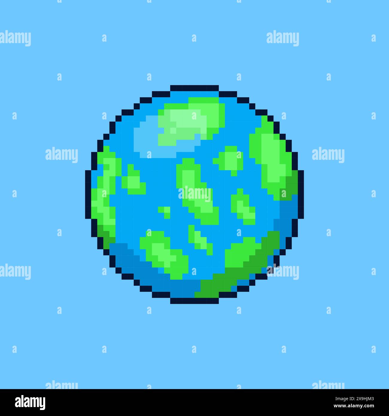 Illustrazione vettoriale della Terra con Pixel Art Design, perfetta per i design a tema delle risorse di gioco Illustrazione Vettoriale