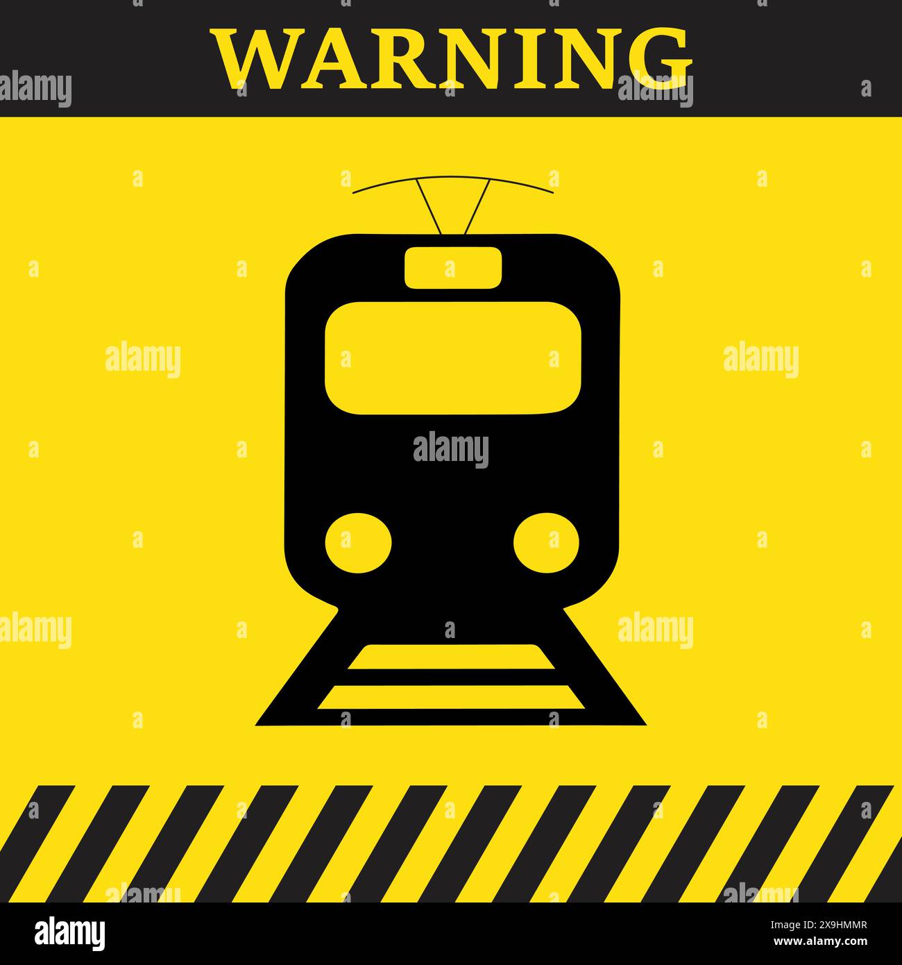 Simbolo di avvertimento su sfondo giallo con sagoma di un treno Illustrazione Vettoriale