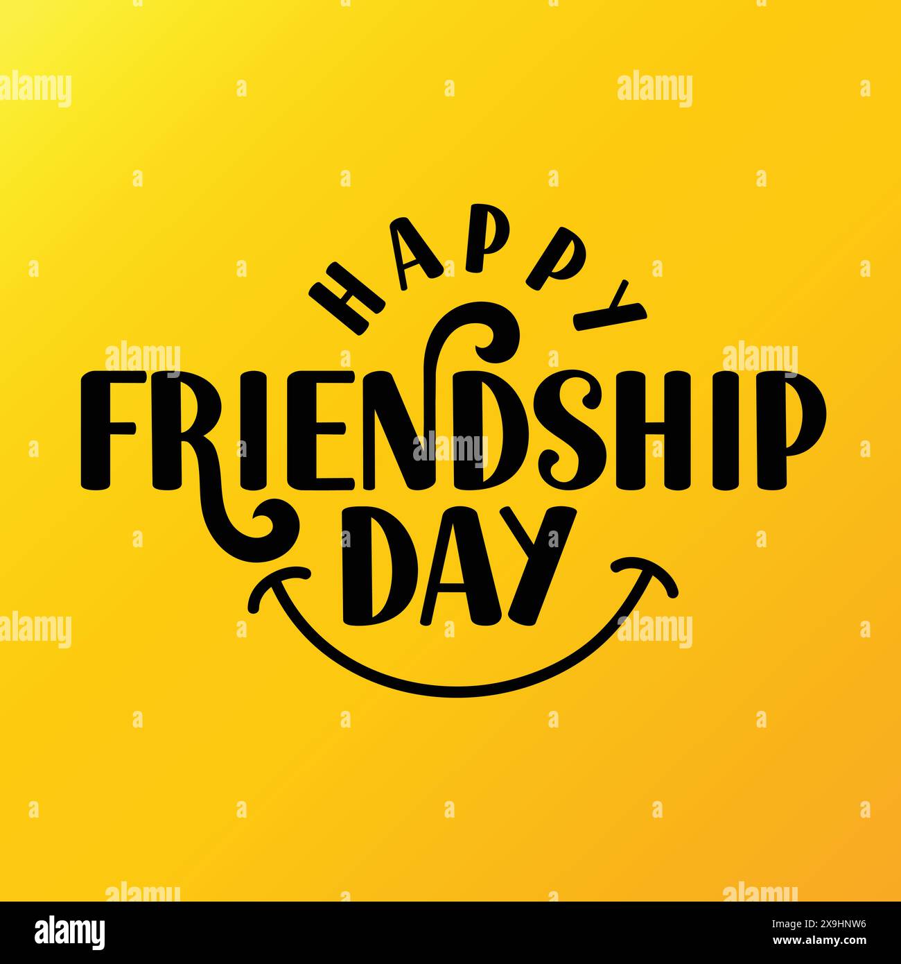 Illustrazione tipografica vettoriale del giorno dell'amicizia con un cartello sorriso su sfondo giallo. Biglietto d'auguri disegnato a mano per il giorno dell'amicizia. giorno dell'amicizia Illustrazione Vettoriale