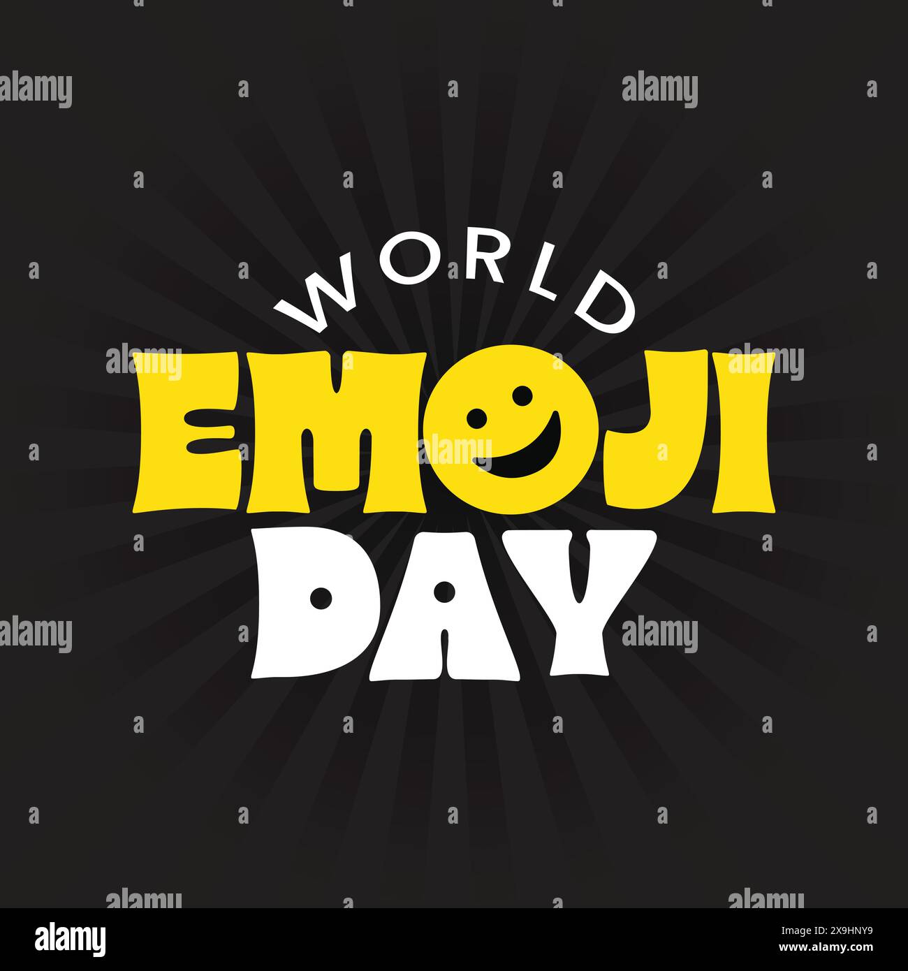Logo tipografico vettoriale World Emoji Day con un sorriso emoji sul testo. La giornata delle emoji è diventata una festa popolare per fare annunci su prodotti o altri annunci Illustrazione Vettoriale