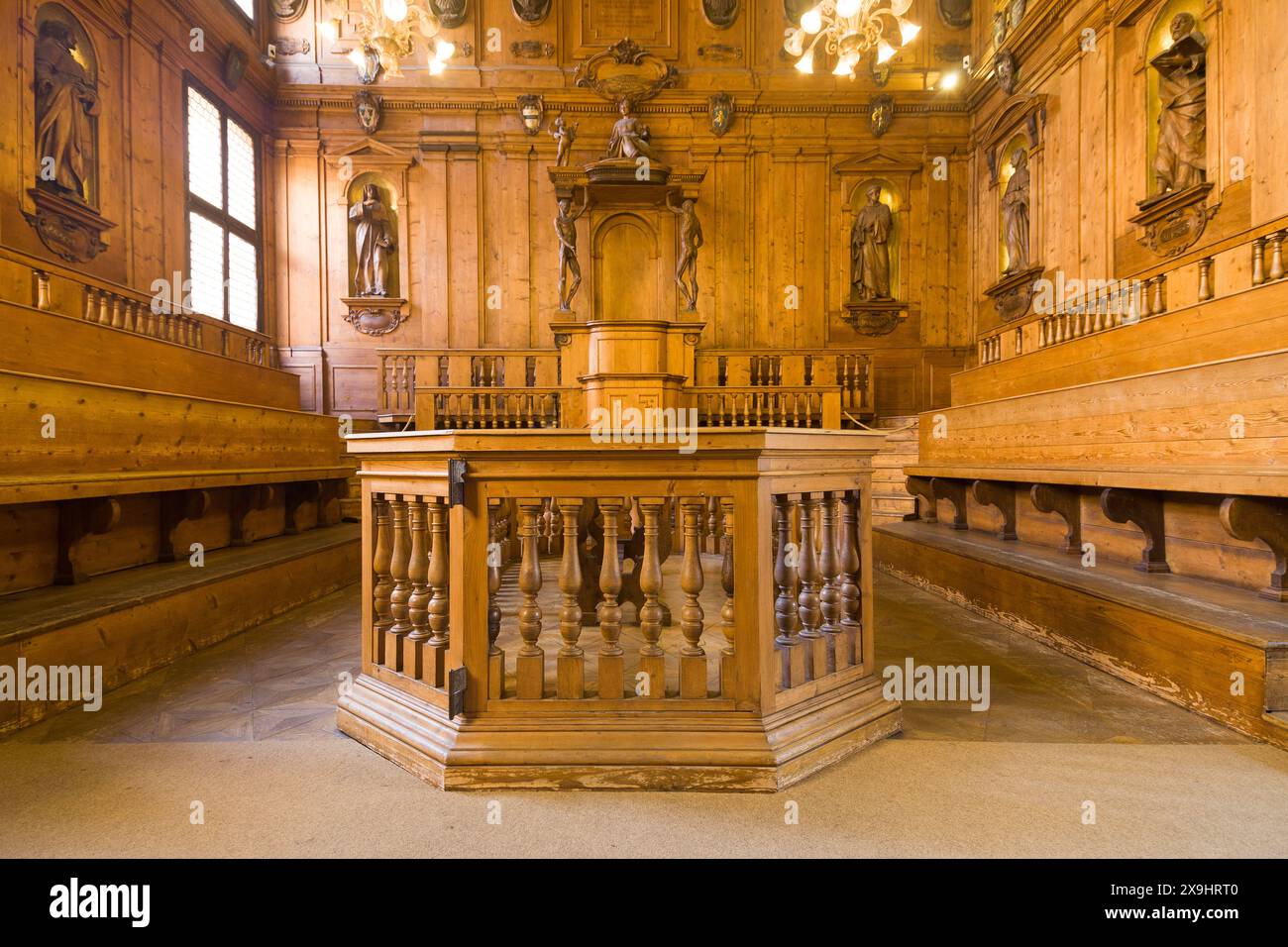 Il Teatro anatomico dell'Archiginnasio di Bologna. Foto Stock