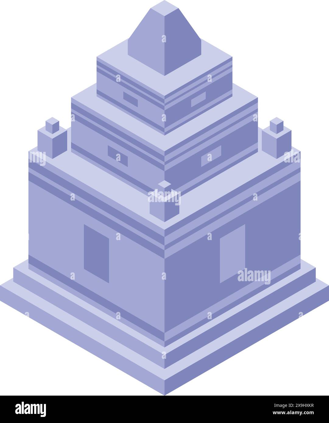 Opera isometrica digitale che raffigura un tempio viola stilizzato con un design astratto Illustrazione Vettoriale