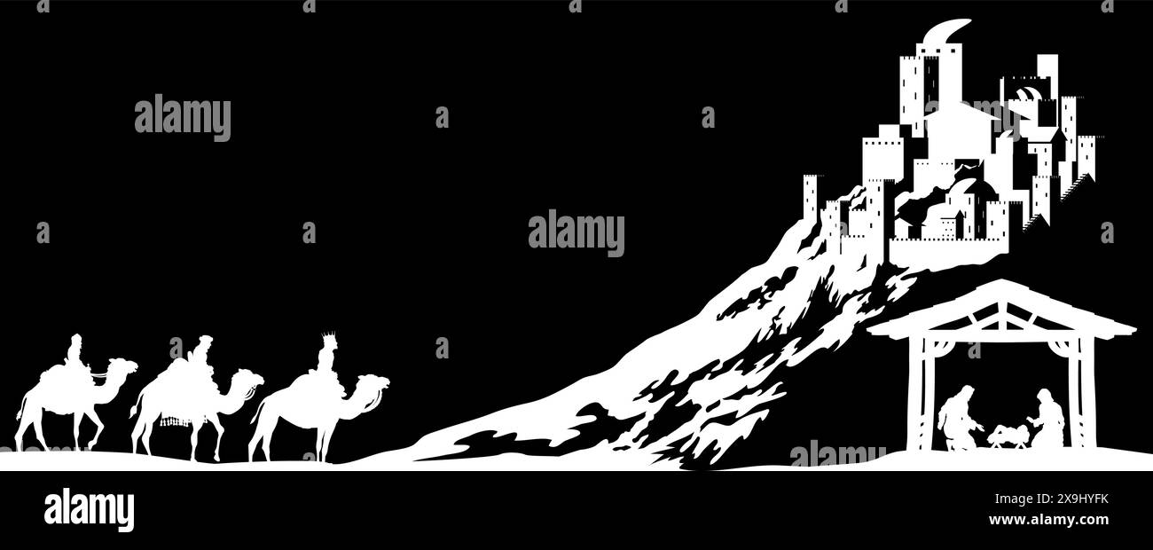 Presepe natalizio Bethlehem Manger Wise Men Illustrazione Vettoriale