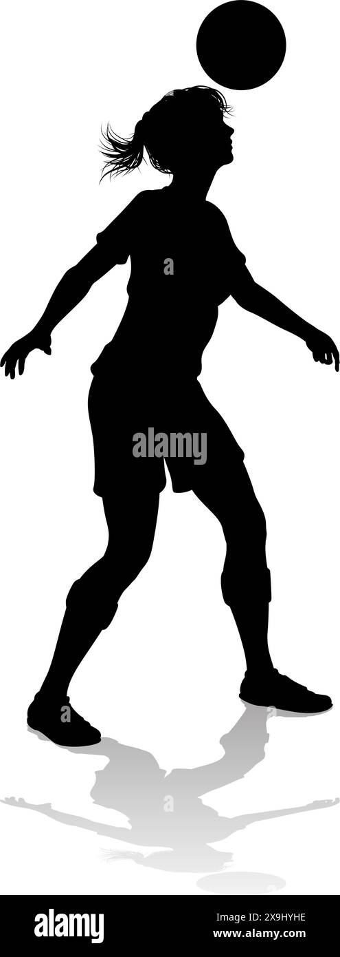 Femmina Calcio giocatore Donna Silhouette Illustrazione Vettoriale