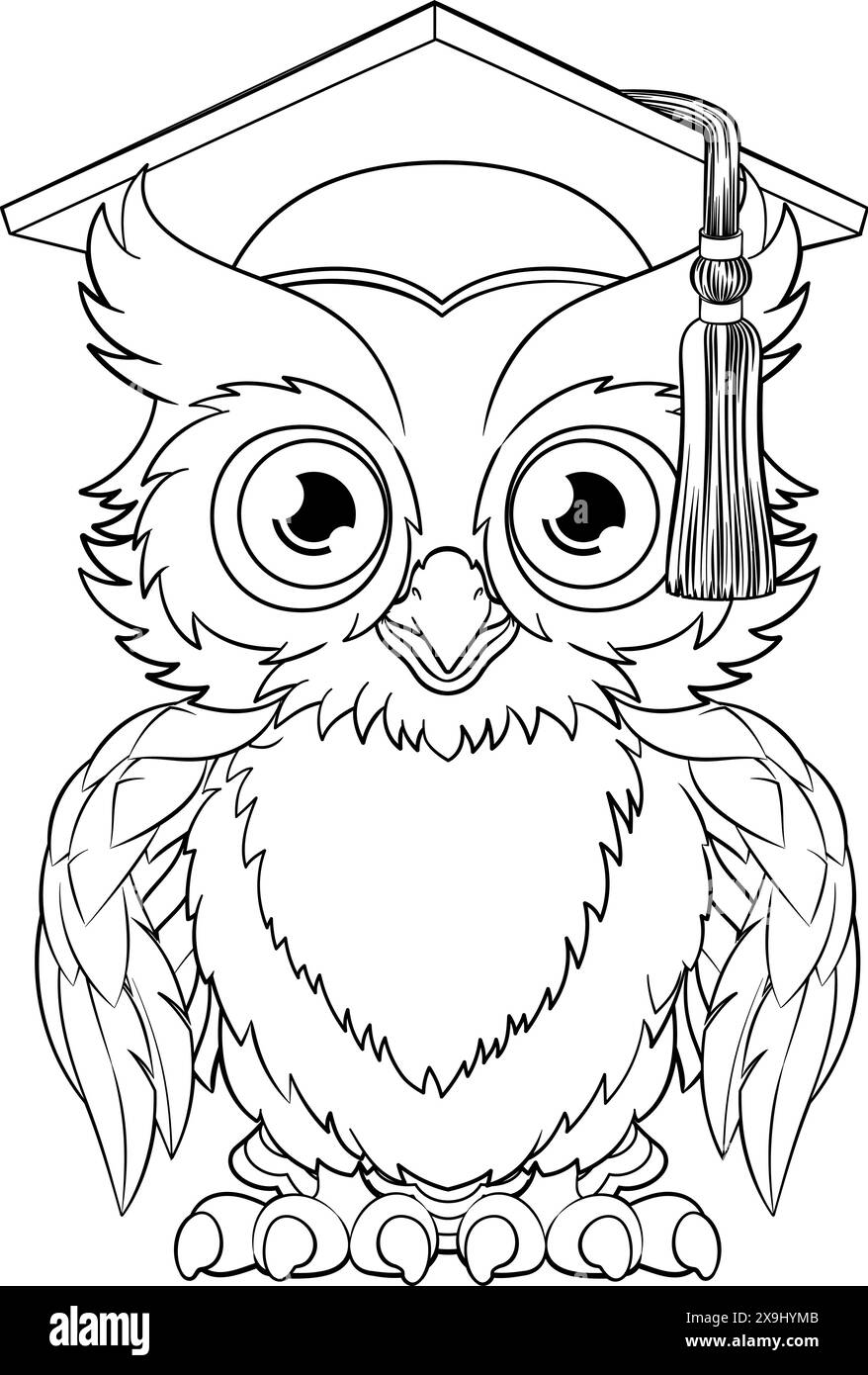 Wise Owl Bird Cartoon Graduation Professor Teacher Illustrazione Vettoriale