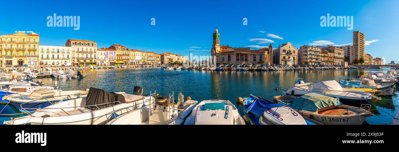 Panorama del canale Peyrade a Sète, Hérault, Occitanie, Francia Foto Stock