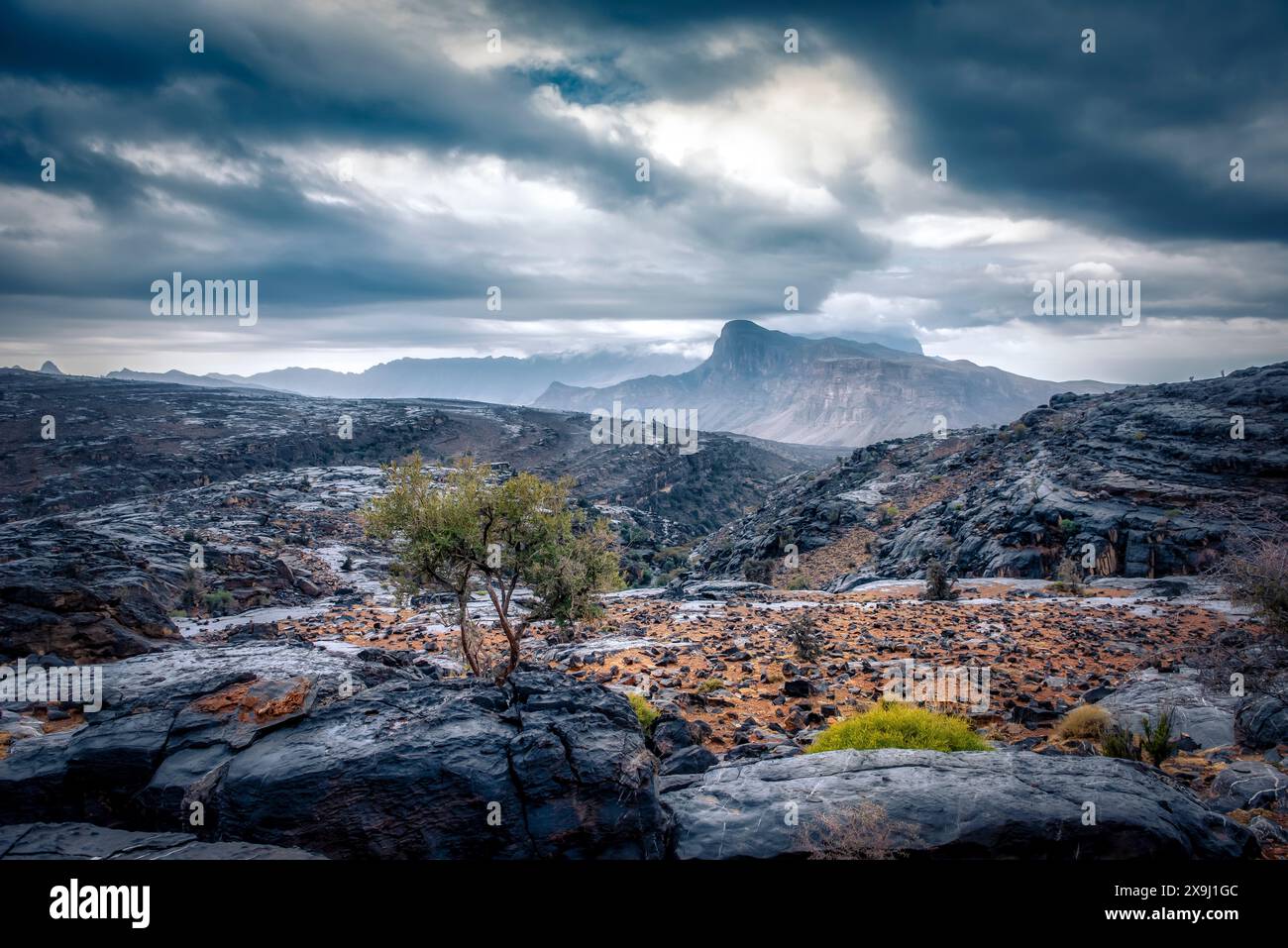 Splendidi paesaggi di Jebel shams Oman. Stagione invernale a Jebel shams, nevica. Foto Stock